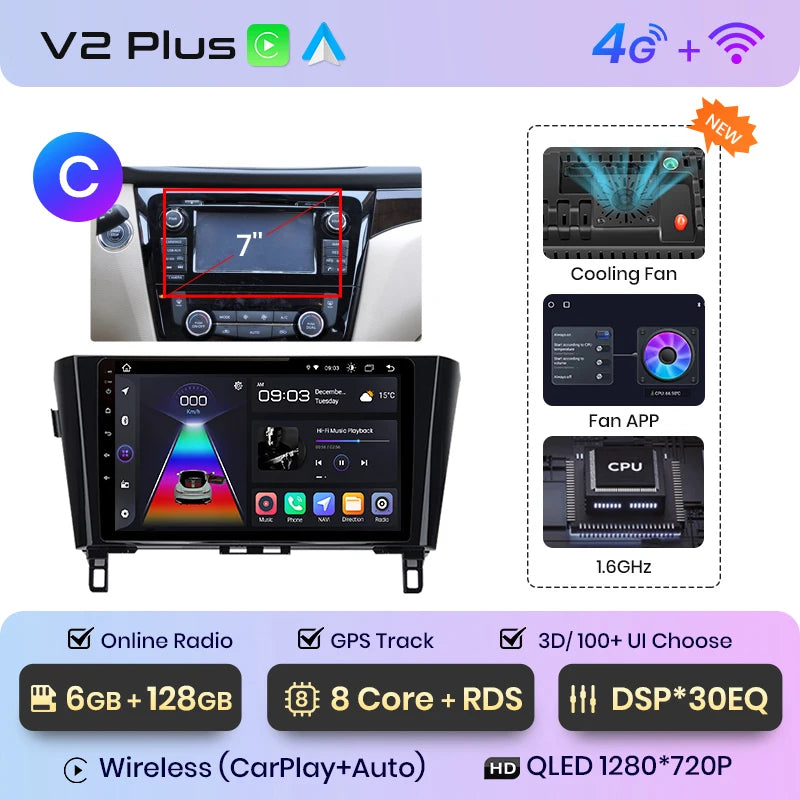 Junsun V1 AI Voice Wireless CarPlay Android Auto Radio for Nissan Qashqai J11 X-Trail 3 T32 2013-2017 4G Car Multimedia GPS 2din
