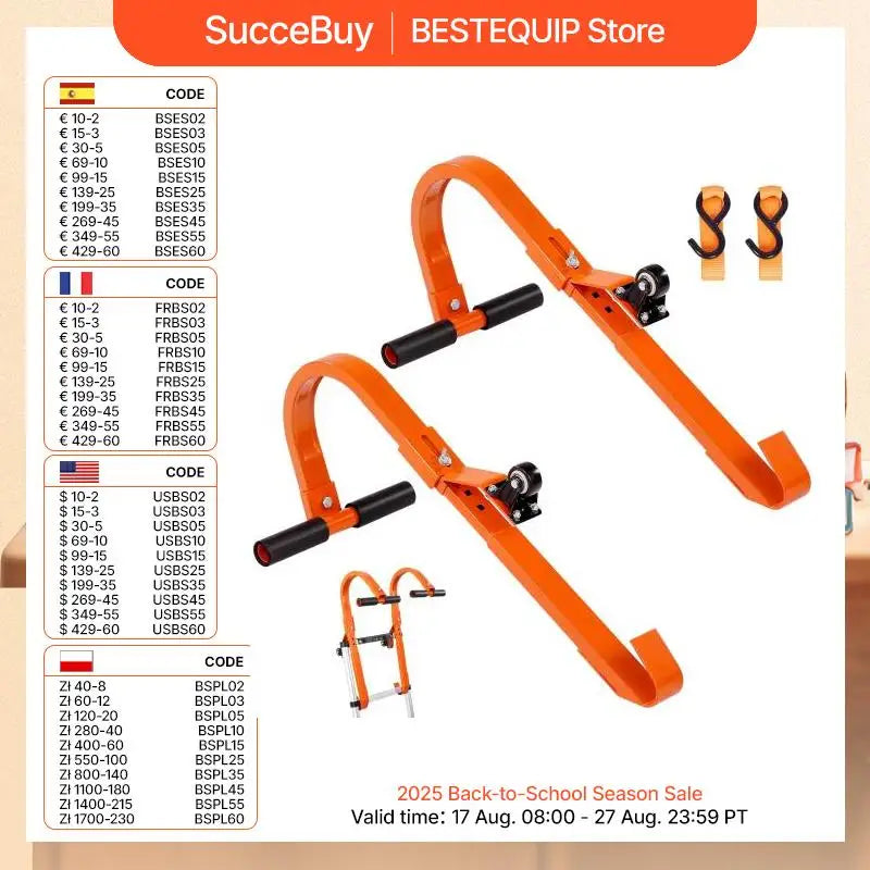 SucceBuy Orange/Black Ladder Roof Hook Heavy Duty Steel Ladder Stabilizer Roof Ridge Extension Rubber Grip T-Bar 500 lbs