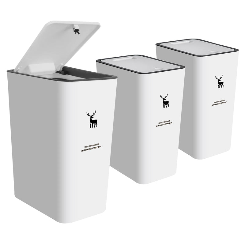 Trash Can with Lid, 3 Pack 4 Gallons/15 Liters Garbage Can with Press Top, Small Trash Can Dog Proof, Plastic Trash Bin, Waste