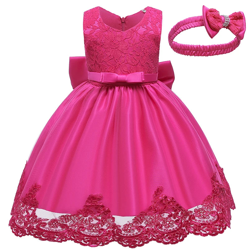 Flower Girl Dress For Wedding 3-12 Years Lace Tulle Bow Elegant Child's Birthday Party Dress