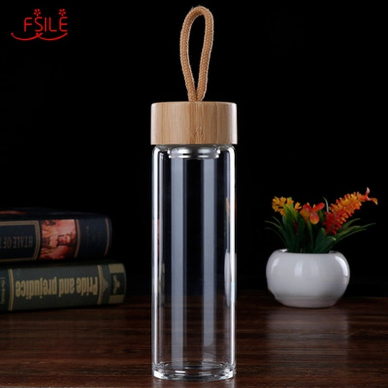 400ml 500ml High Quality Glass Water Bottles Bamboo Lid With Rope Drink Bottled For Beverages Outdoor Brief Portable Tea bottle