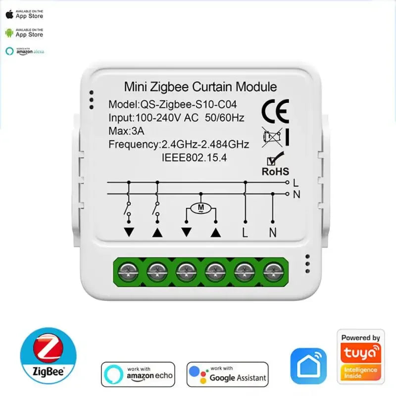 Tuya ZigBee/WiFi Smart Curtain Switch Module For Roller Shutter Blinds Motor QS-S10-C04/ECC02 Switch Support Google Home Alexa