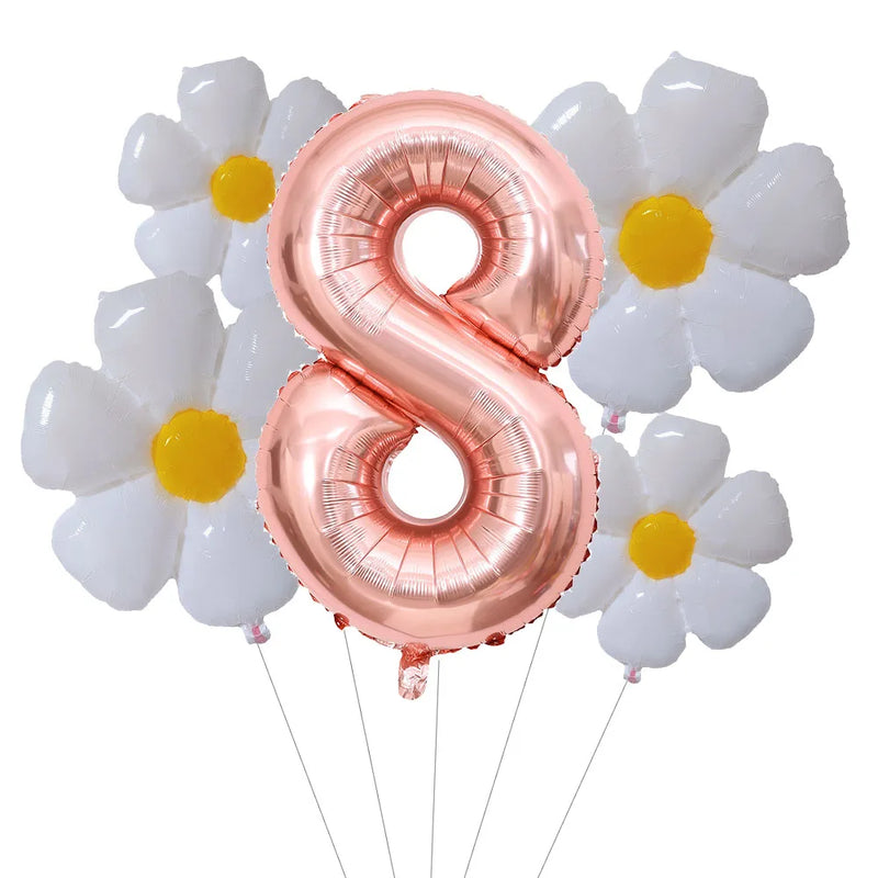 5Pcs Groovy One Party Balloons Set 32inch Rose Gold Number Balloon for First Birthday One Groovy Baby Daisy Party Decorations