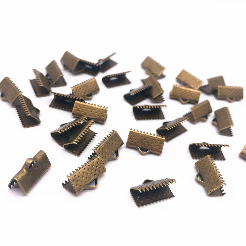 50pcs 10mm Metal Crimp End Fold Over Clasps Cord End Clips KC Gold /dull Silver/Bronze/silver/GunBlack Plated DIY Jewelry Making