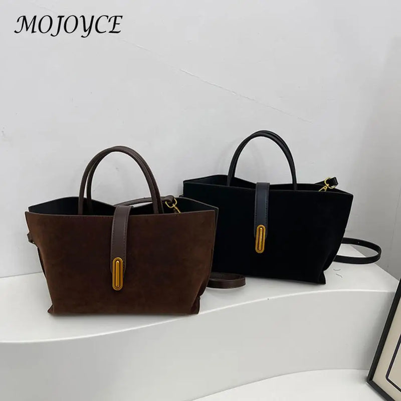 Women Faux Suede Tote Bag Fashion Shoulder Bag Solid Color Trendy Carrying Bag Designer Tote Handbag Outdoor Travel Bag