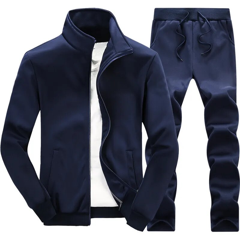 New Casual Tracksuit Men Autumn Zipper Jackets+Pants 2 Pieces Sets Male Slim Fit Sportswear Brand Fashion 2PCS Men's Solid Set