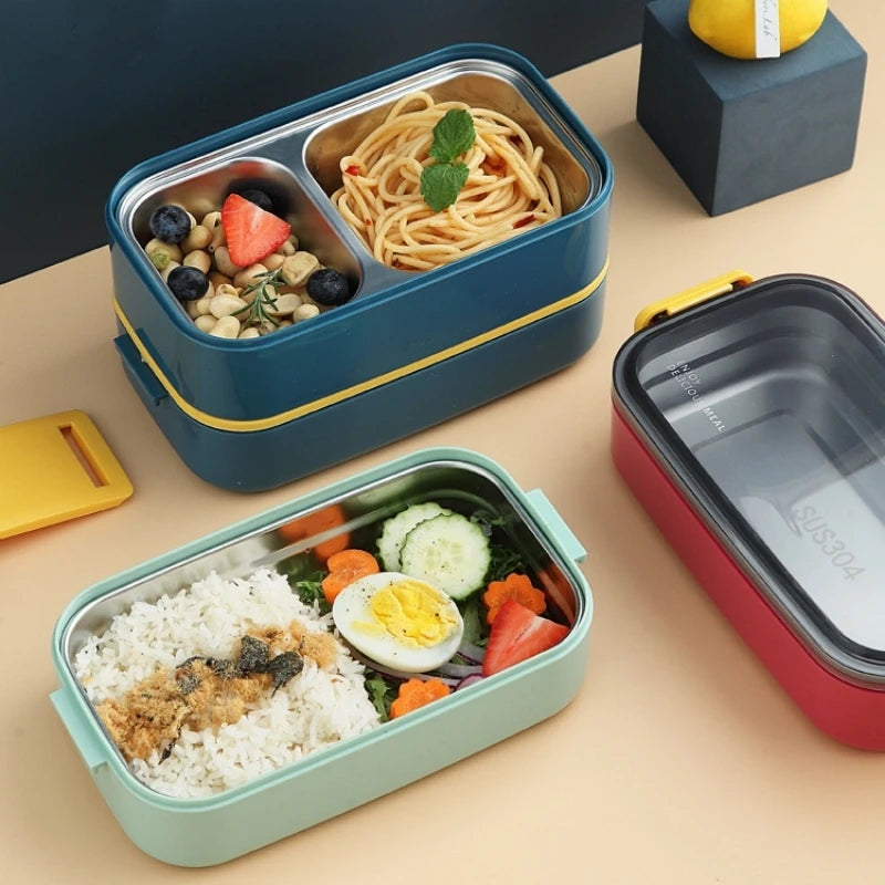 Stainless Steel Lunch Box for Adults Kids School Office 1/2 Layers Microwavable Portable Food Storage Containers