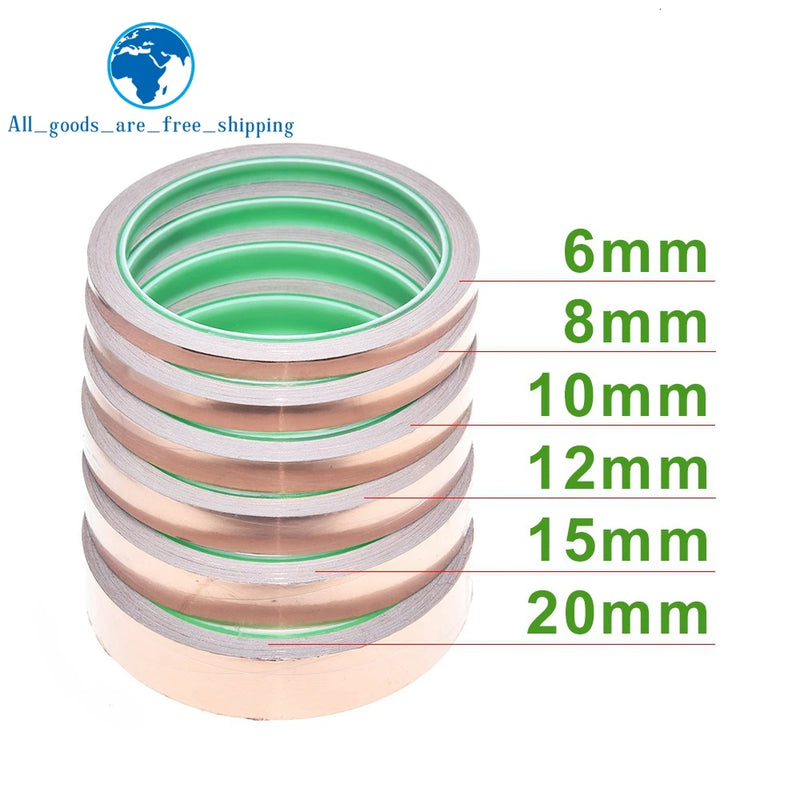 TZT 6-20mm Copper Tape Snail Adhesive EMI Shielding Conductive Adhesive Foil Tape for Stained Glass Paper Electrical Repair