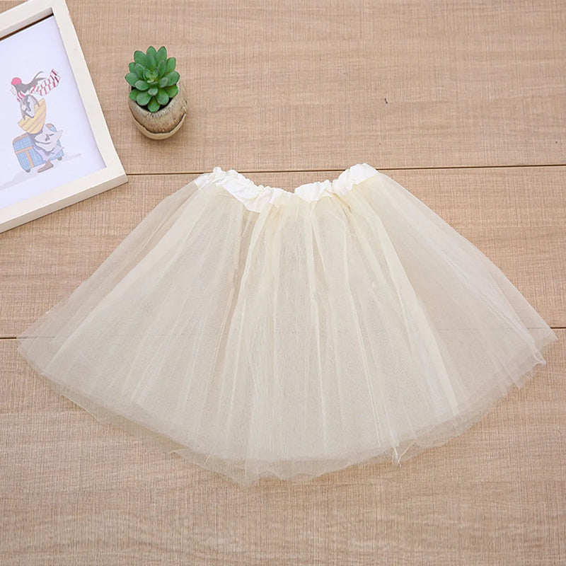 Fashion Kids Mesh Miniskirts Girls Princess Solid White Dance Ballet Tutu Brand Party Dress Girl Faldas Skirt Elastic Clothes