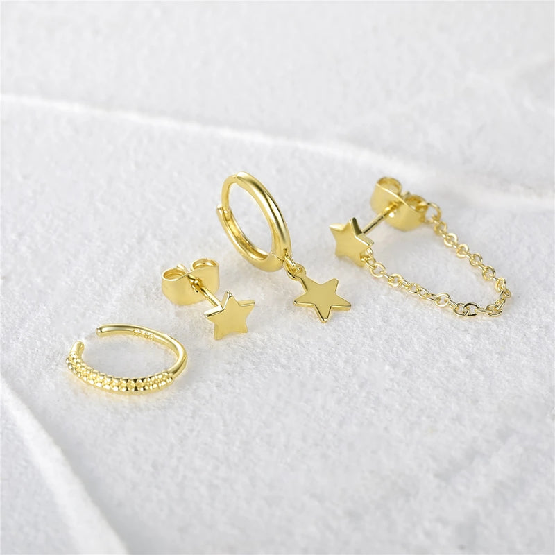 BOAKO 4pcs/ Set S925 Silver Star Moon Stud Earrings 2021 Trend Earrings For Women Piercing Earrings Pendientes Jewelry Kolczyki