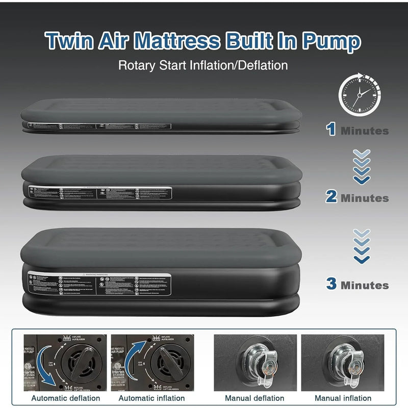 Twin Air Mattress Built in Pump 18 Inches High Twin Air Mattress 1-3 Minutes Fast Self Inflating Air Mattress