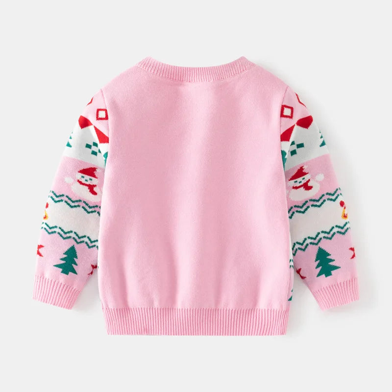 2-6Y Kid Girl Sweater Baby Christmas Snowman Children Sweater Girl Long Sleeve Christmas Clothes Knitwear Pullover Knitted Party