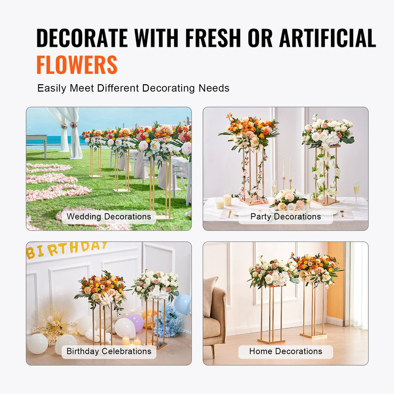 VEVOR Gold Metal Column Wedding Flower Stand High With Metal Laminate Vase Geometric Centerpiece Stands Cylindrical Floral