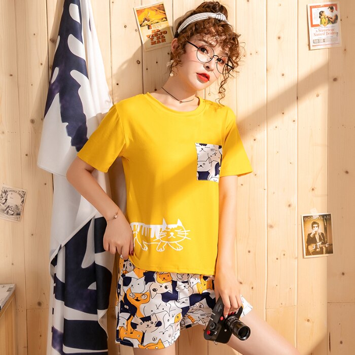 Hot sale Summer Shorts Pajama Sets for Women Short Sleeve Sleepwear Cute Girls Cartoon Pyjama Homewear Pijama Mujer Home Clothes
