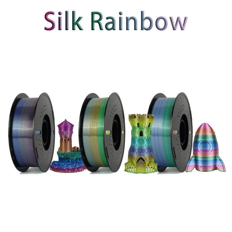 Tri-Color Dual-Color Silk Rainbow PLA Filament 1.75mm Accuracy+/-0.03mm 3D Printer Filament Compatible with Most FDM Printers