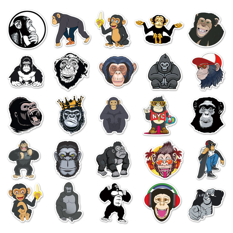 50Pcs Gorilla series Cartoon Cute Waterproof Sticker Skateboarding Snowboard Retro Vinyl Sticker