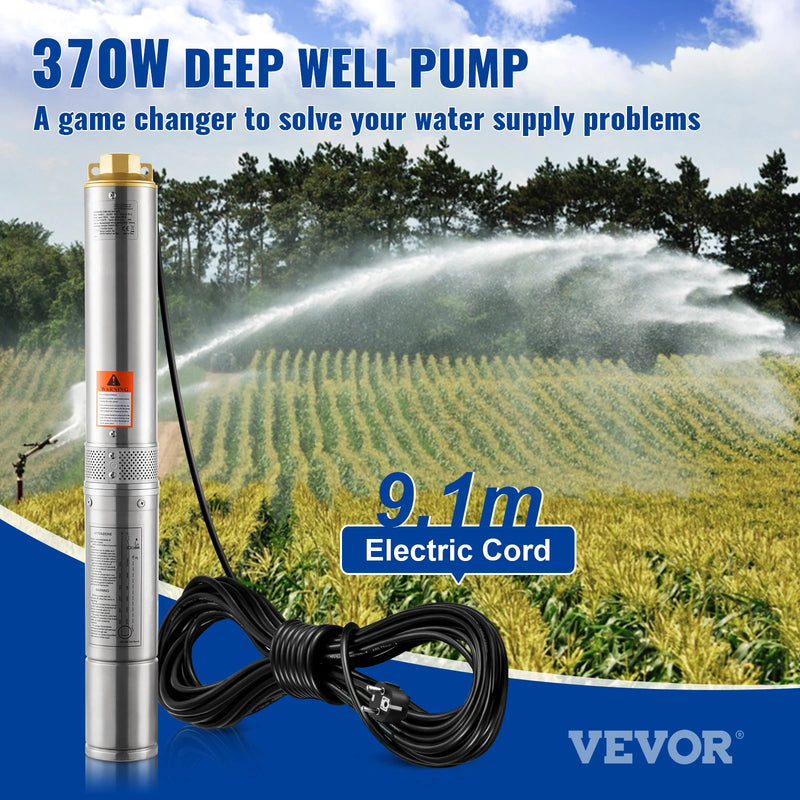 SucceBuy Deep Well Submersible Pump 370W/750W/1100W/1500W/2200W 230V 50Hz Stainless Steel Water Pumps for Industrial Irrigation