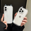 Fashion Clear 3D Cute Cat Ears Phone Case For iPhone 16 15 14 13 12 11 16 Pro Max 7 8 Plus X XR XS MAX Shockproof Soft TPU Cover