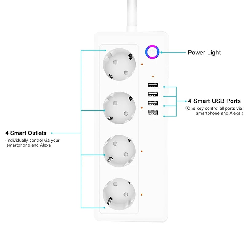 Smart socket WiFi Power Strip Multi Plug With 4 Plug 4USB Port Compatible With alexa google home Smart home Tuya Smart smartlife