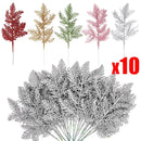 10/5Pcs Artificial Plants Pine Branches Christmas Glitter Gold Leaves Xmas Tree Decoration Pendant Christmas Home Decoration