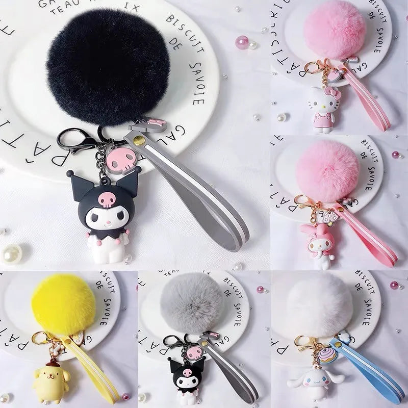 Cartoon Sanrio Hello Kitty Doll Keychain Cute Melody Kuromi Cinnamoroll Figure Pendant Decoration Keyring Jewelry Child Gift Toy