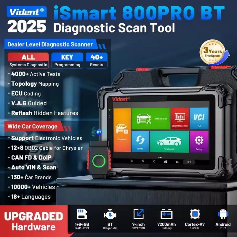 Vident iSmart800Pro BT Car Scanner All System Diagnosis 40 Reset Function OBDII Full Function Key Fob Programming