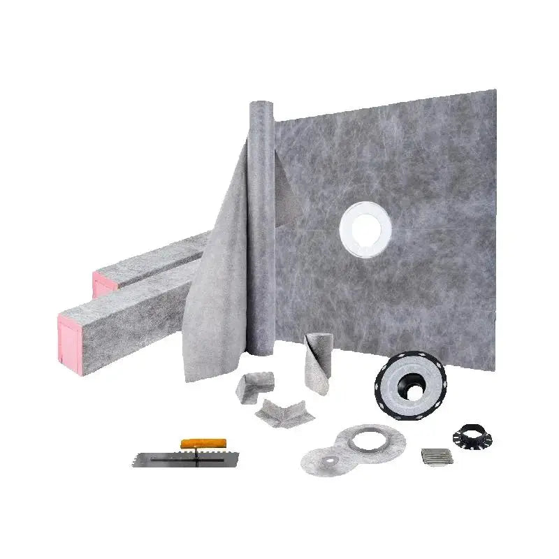 SucceBuy Waterproofing Shower Kit 48''x48'' Shower Kit Tray With Central Drain PVC/ABS Stainless Steel Grate 2 Cuttable Curb