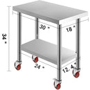 SucceBuy Stainless Steel Kitchen Prep Table With 4 Caster Wheels Backsplash Loads Up to 100KG-300KG for Home Storage Rack Dining