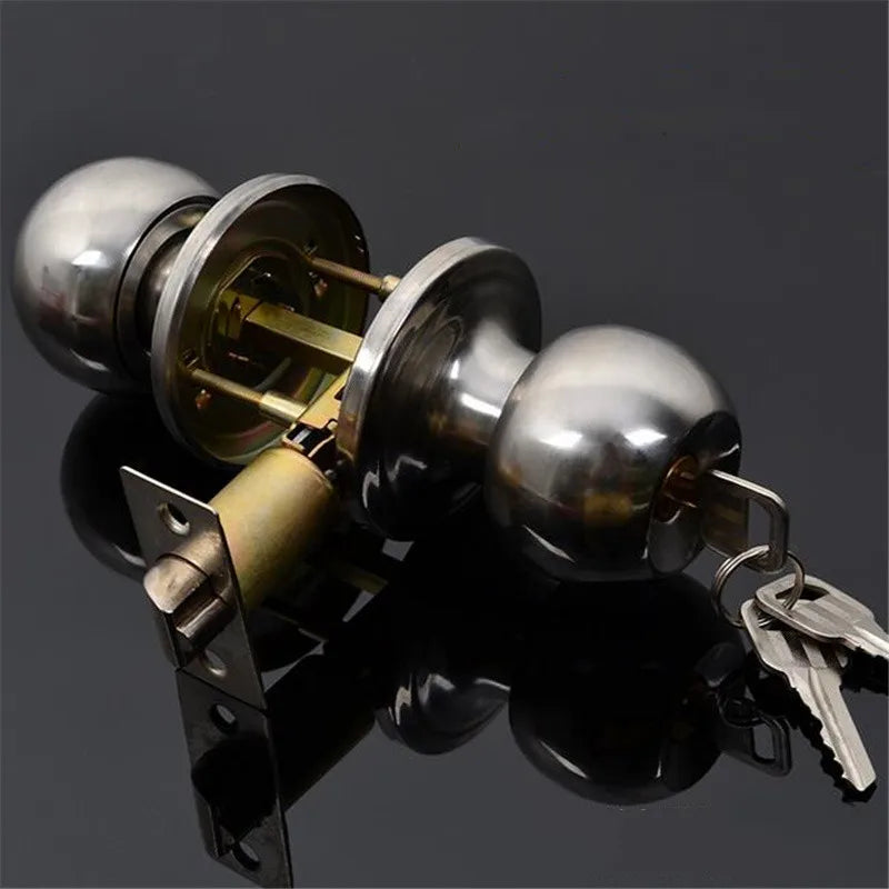 Round Ball Privacy Door Knob Set Bathroom Handle Lock With Key For Home Door Lock Hardware Supplies