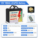 12V 100AH LiFePO4 Battery Pack BMS 100A For Solar Boat RV Camping Solar Trolling Motor Bluetooth Lithium Iron Phosphate Batteria