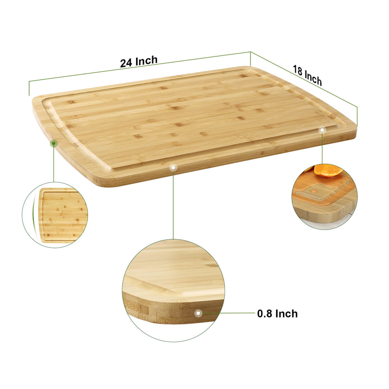 Bamboo Cutting Board for Kitchen, 24" x 18" Extra Large Serving Trays With Juices Groove, Turkey Carving Board