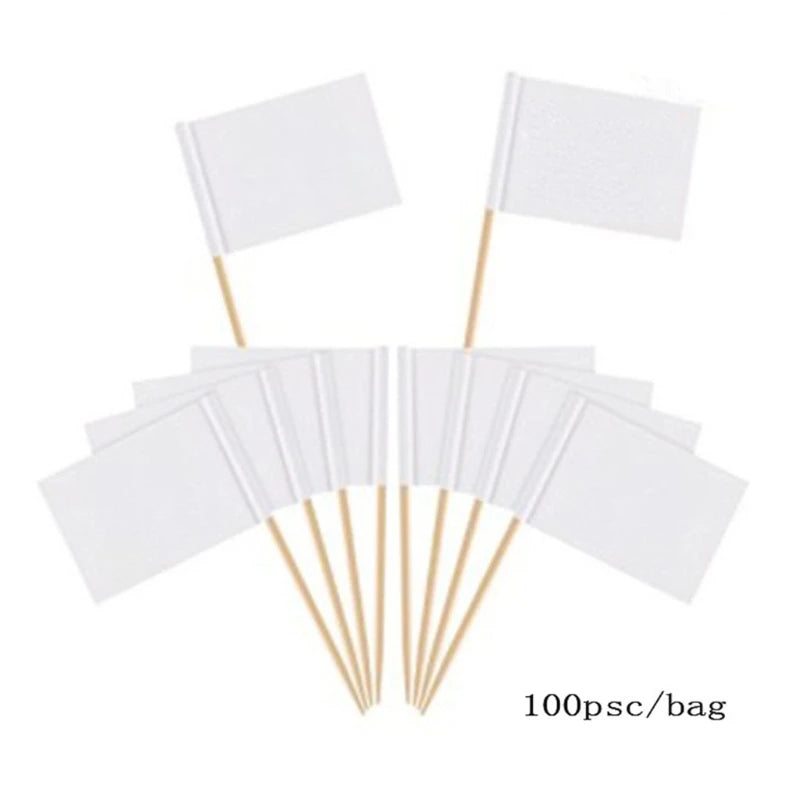 100pcs Blank Toothpick Flags Mini Labels Cheese Marker Picks Cupcake