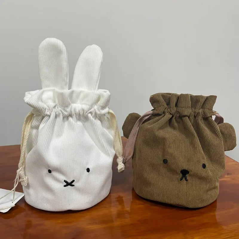 corduroy Miffy rabbit Drawstring Bundle pouch Kawaii lovely travel Portable cosmetic Storage Washing rinsing Money bag package