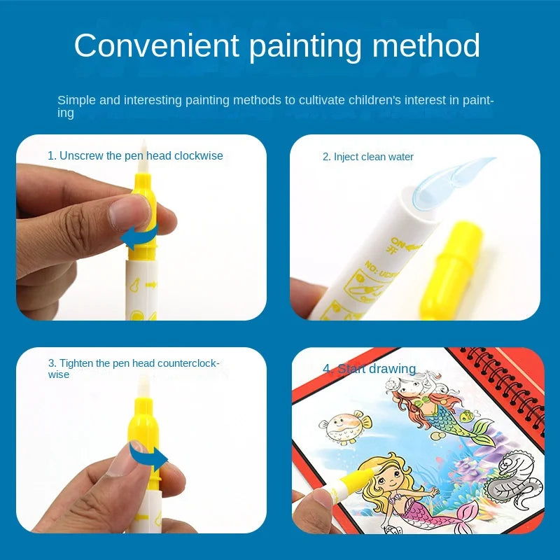 Magic Pen Water Drawing Books Coloring Book for Kids Doodle Painting Board Children Educational Toys Baby Christmas Birthday Gif