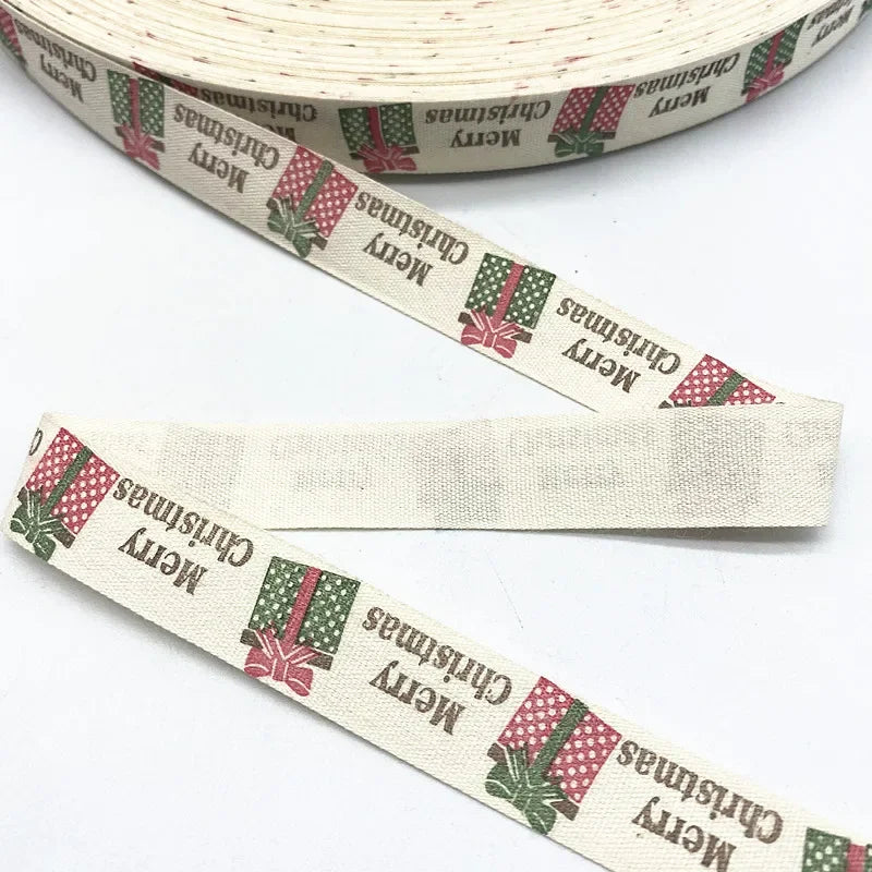 New 5yards 15mm Christmas Printed Polyester Cotton Ribbon DIY Wedding Christmas Party Gift Wrapping Supplies