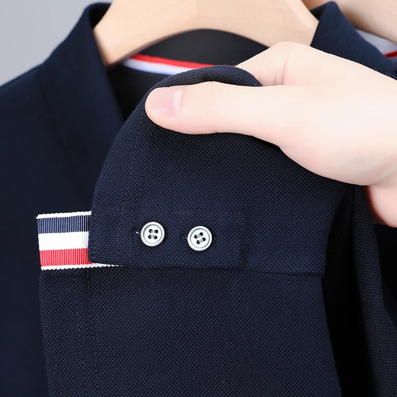 Luxury Brand Men's Polo Shirt Summer New 100%Cotton Lapel Button Embroid T-shirt Hem Split Business Casual Korea Half Sleeve2024