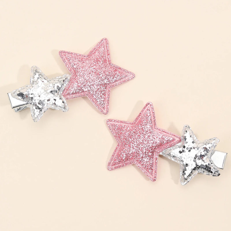 New Silver Star Hair Clip for Kids Girls Pink Glitter Hairpins Side Bangs Clip Barrettes Children Cute Headwear Hair Accessories