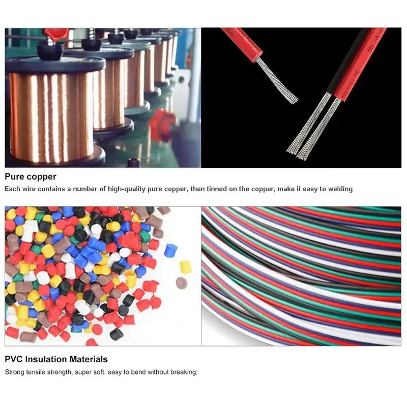 4pin RGB Cable 2/3/5/6 Pin LED Wire 22/20/18 AWG Extension Connector Electrical Wires For 5050 WS2812B RGBW RGBWW Strip Lights