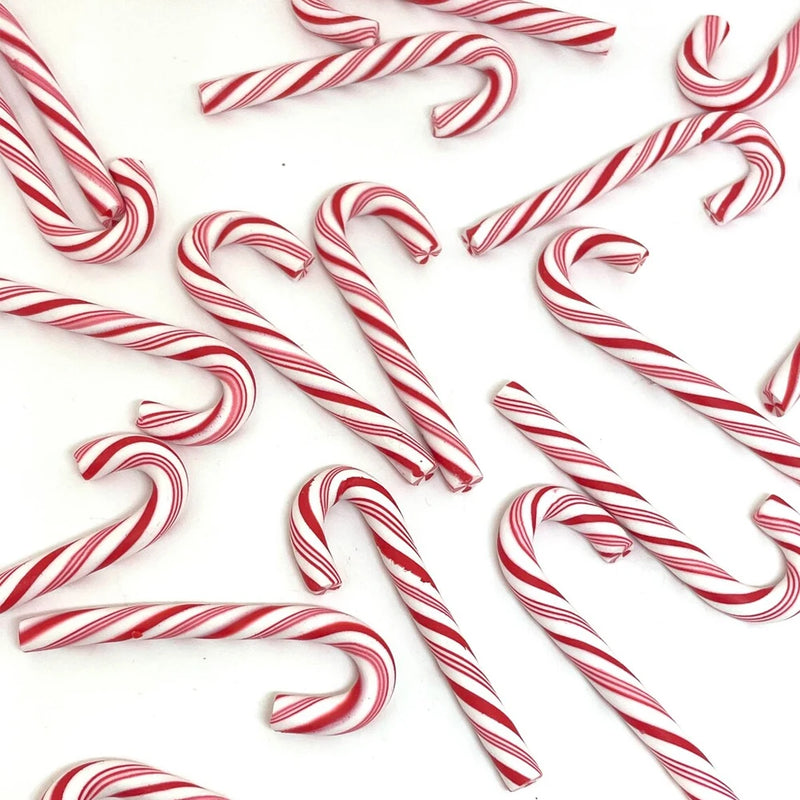 5/10/20pcs Cute Polymer Clay Fake Peppermint Candy Canes Miniature, Cabochon, Kawaii Christmas Decorations Ornaments