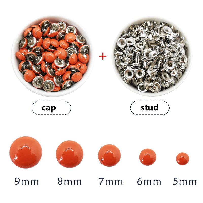 100sets Dome Cap Rivets 14 Colors Metal Studs Round Rivet for Leather Craft Bag Belt Clothing Garment Shoes Collar Parts