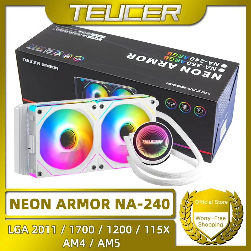 TEUCER NA-240 ARGB CPU Liquid Cooler LGA 2011 1700 1200 AM4 AM5 240mm Water Cooling Radiator Equipped with JM-1 Wireless Fan