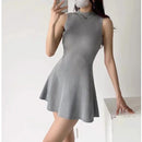 Summer autumn Women Sexy Knitted A-line mini Dress Standing collar sleeveless solid slim Short Dresses woman sexy Tank top dress