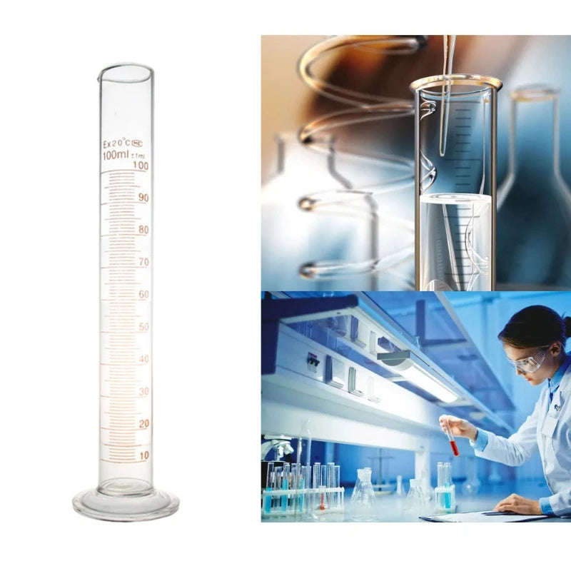 Thick Glass Graduated Measuring Cylinder 100 Single Metric Scale Chemistry Lab Spout Measure