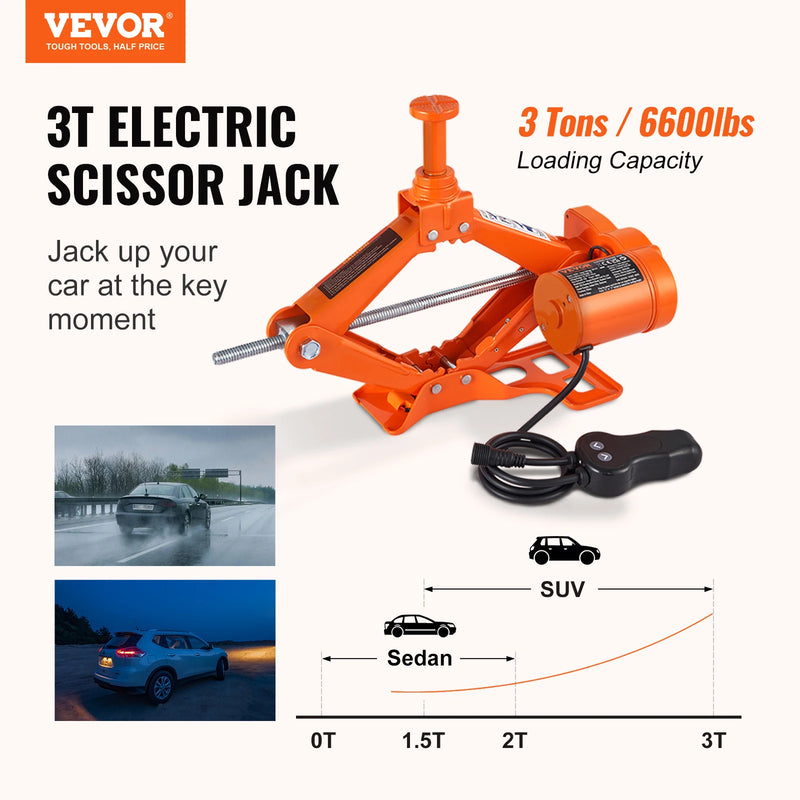 VEVOR Electric Car Jack 3 Ton Scissor Jack with Electric Impact Wrench 12V Portable Car Jack Lifting for SUV, Truck Tire Change