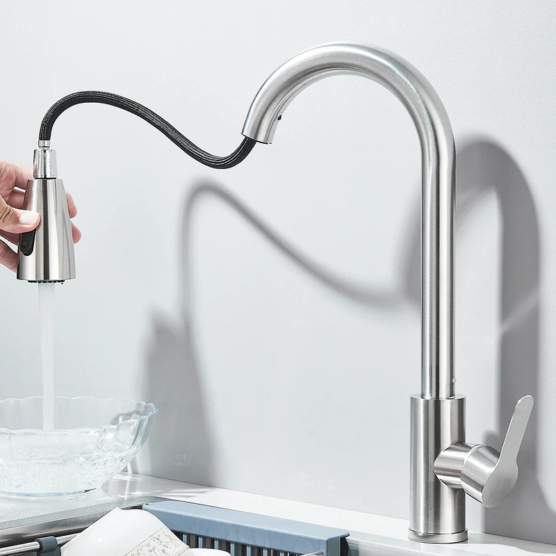 Kitchen Sink Faucets stainless steel Pull Out Kitchen Sink Water Tap Deck Mounted Mixer Stream Sprayer Head Hot Cold Taps