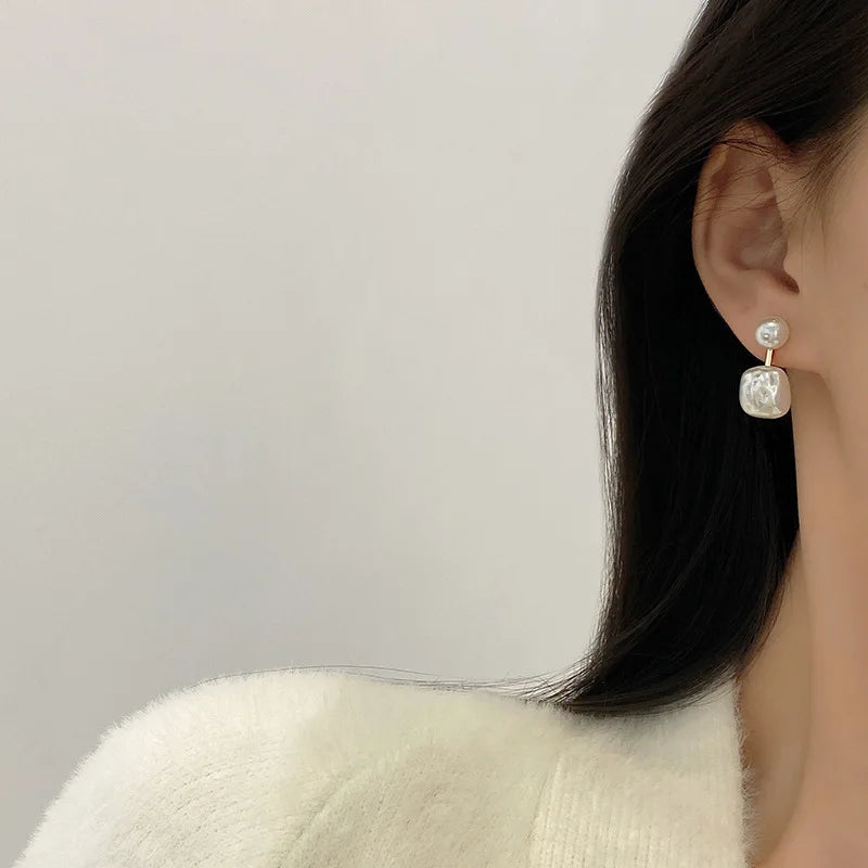 New Fashion Contracted Square Imitation Pearl Fine Earrings Joker Sweet Elegant Temperament Women Drop Earrings Jewelry