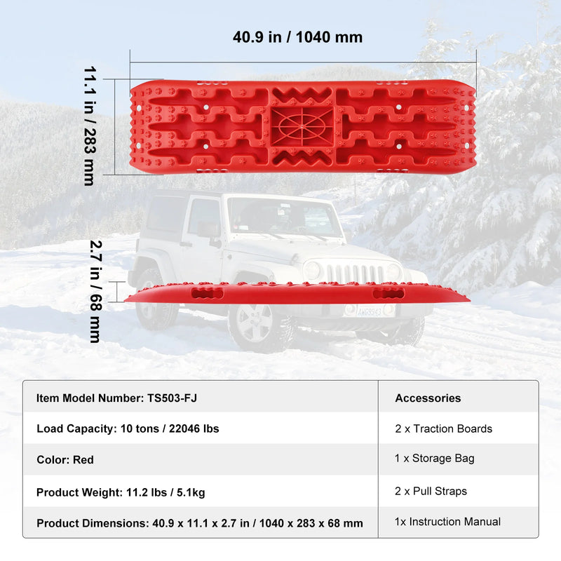 SucceBuy 10 TON Traction Boards with PP Material Recovery Boards for Off-road Vehicle Car Pickup SUV RV Pair Tire Traction Mats