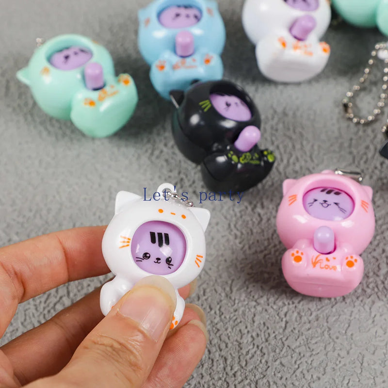 10Pcs Cartoon Mini Cat Face Change Doll Device Keychains Toys for Kids Birthday Party Favors Baby Shower Gift Pinata Fillers