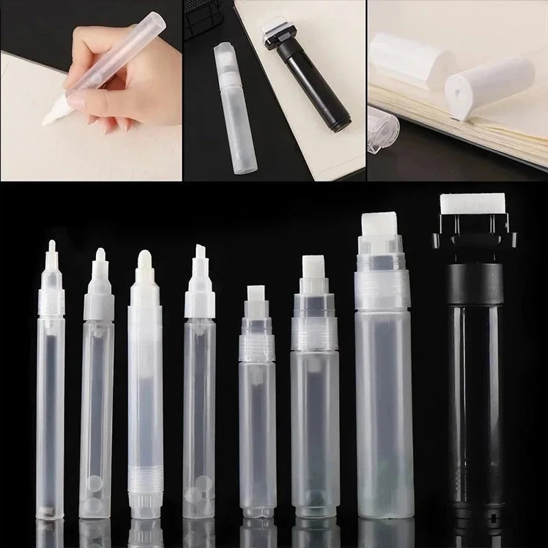 Plastic Empty Pen Rod with 2 Nibs Set 3/5/8/10/15/30mm Barrels Tube Graffiti Pens Liquid Chalk Markers Paint Pen Accessories