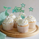 Mermaid Birthday Party Decor Glitter Mermaid Tail Sea Shells Starfish Cake Topper Baby Shower Girls 1st 2th Birthday party decor